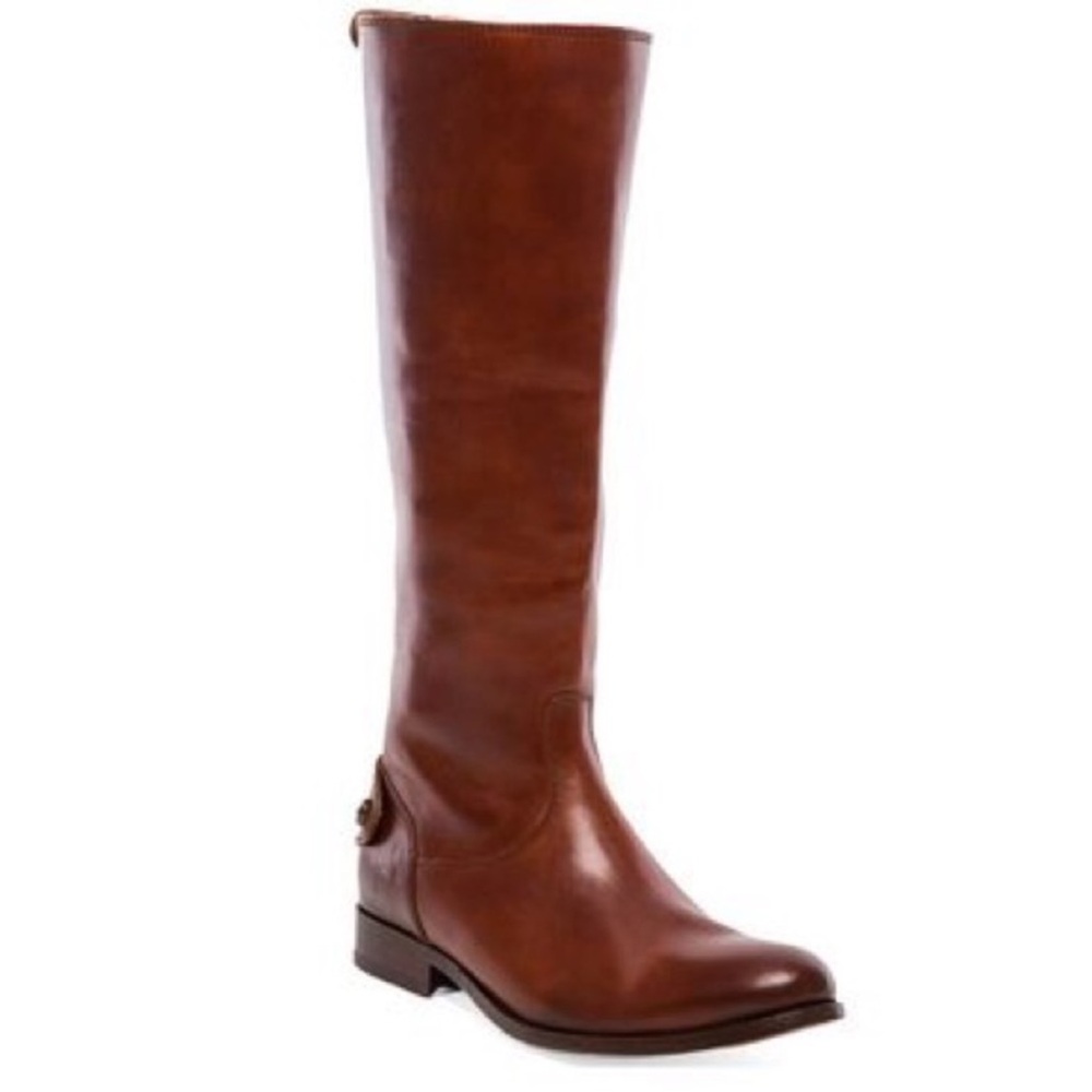 Frye Melissa button zip boot in cognac/ chestnut brown. leather size 8.5 medium